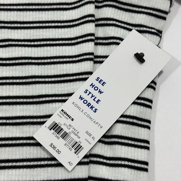 Woman's APT 9 White Black Striped Open Sleeve Top T-Shirt Blouse w/ Necklace - Picture 7 of 9